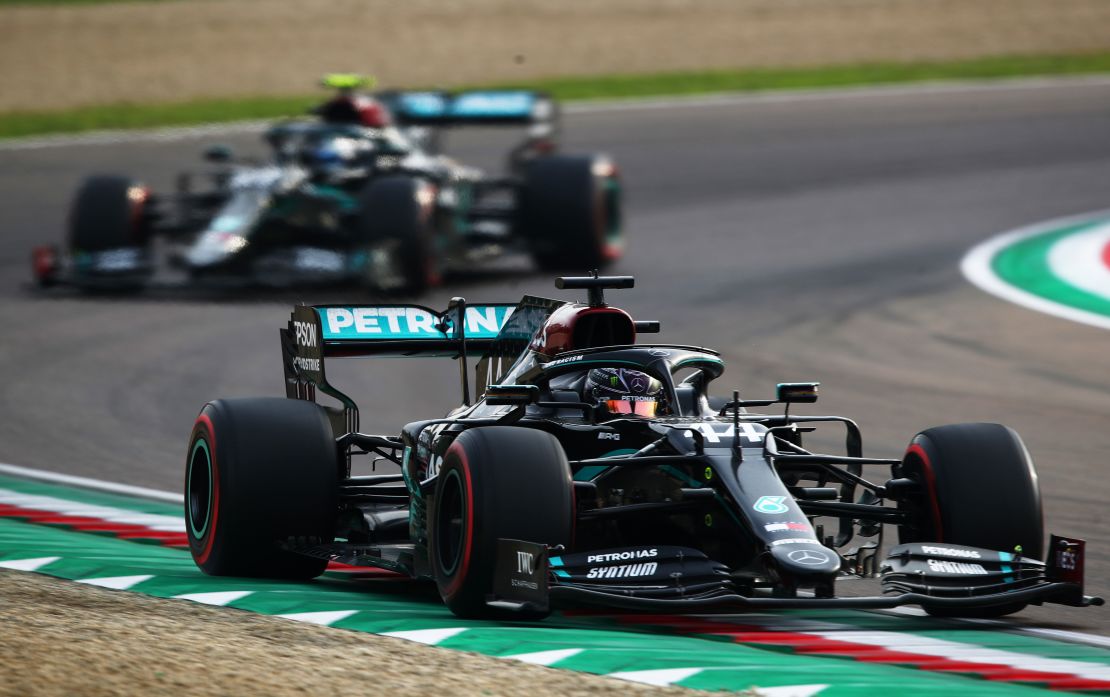 Hamilton on track during the Emilia Romagna GP.