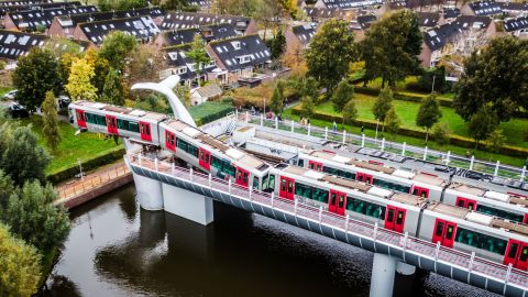 Dutch subway train lands on giant whale tail sculpture after crashing through buffers | CNN Dutch subway train lands on giant whale tail sculpture after crashing through buffers | CNN