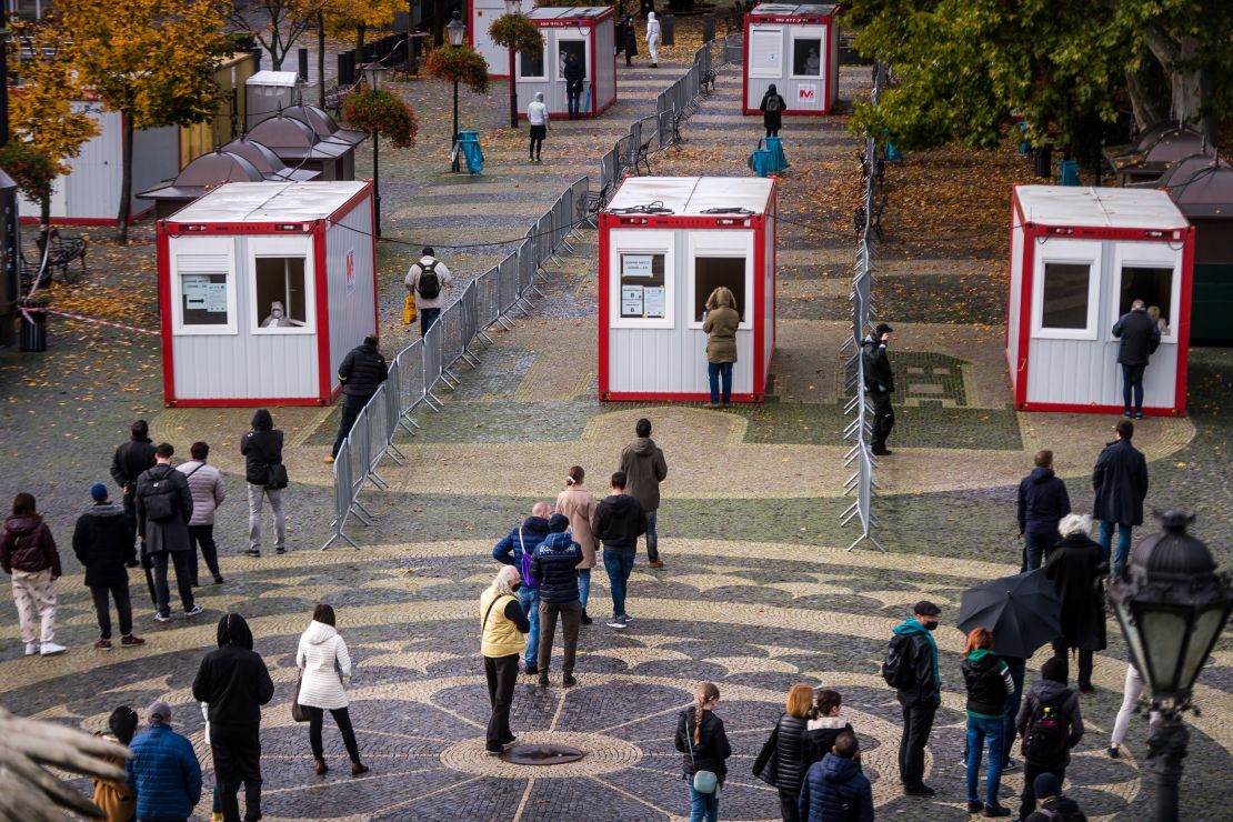 People line up during nationwide testing in Slovakia at the weekend.