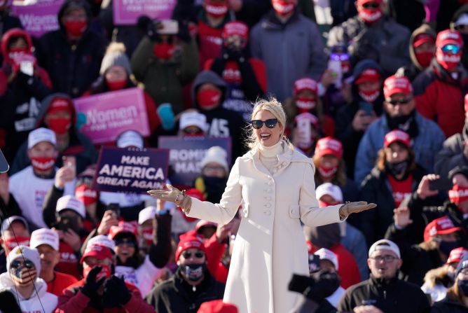 Trump's daughter Ivanka reacts on stage during the President's rally in Dubuque, Iowa, on November 1.