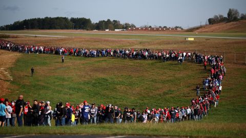 Supporters line up for a Trump rally in Hickory, North Carolina, on November 1, 2020.