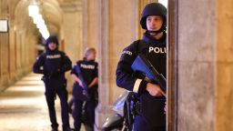 Armed police patrol at a passage near the opera in central Vienna on November 2, 2020, following a shooting near a synagogue. - Multiple gunshots were fired in central Vienna on Monday evening, according to police, with the location of the incident close to a major synagogue. Police urged residents to keep away from all public places or public transport. One attacker was "dead" and another "on the run", with one police officer being seriously injured, Austria's interior ministry said according to news agency APA. (Photo by JOE KLAMAR / AFP) (Photo by JOE KLAMAR/AFP via Getty Images)