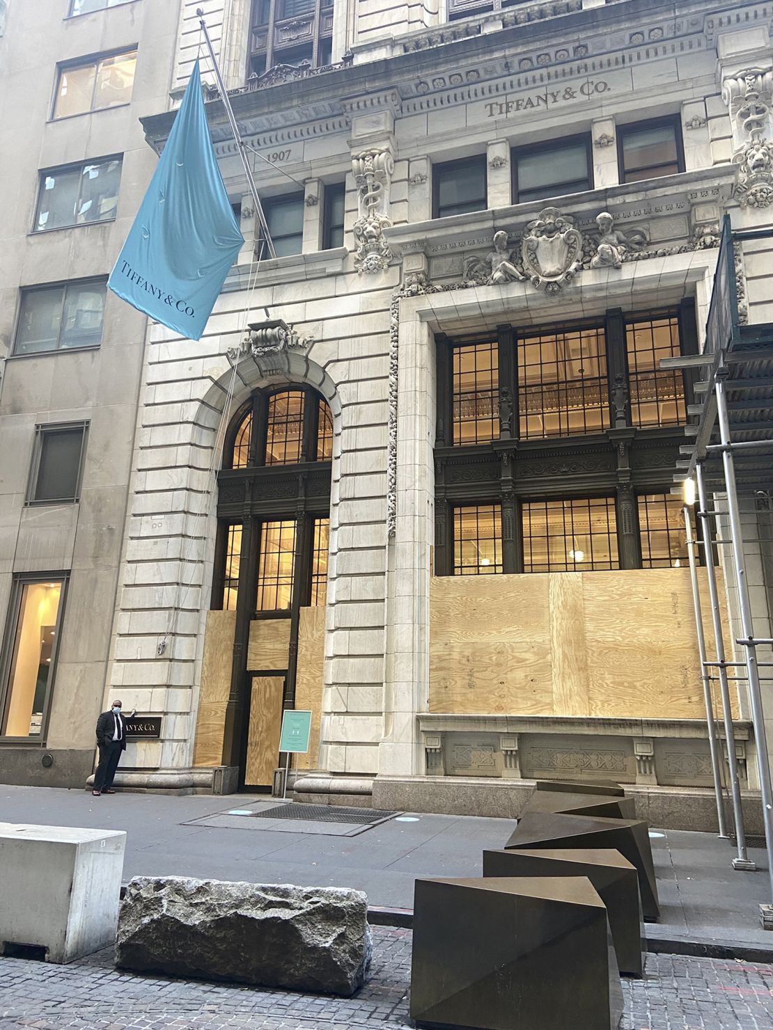A Tiffany store boarded up in New York. Tiffany and other retailers are bracing for election-related unrest.