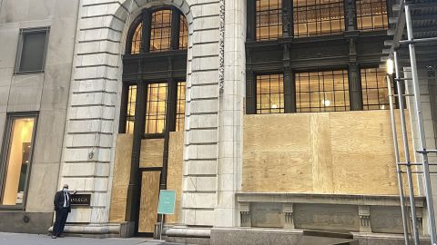A Tiffany store boarded up in New York. Tiffany and other retailers are bracing for election-related unrest.