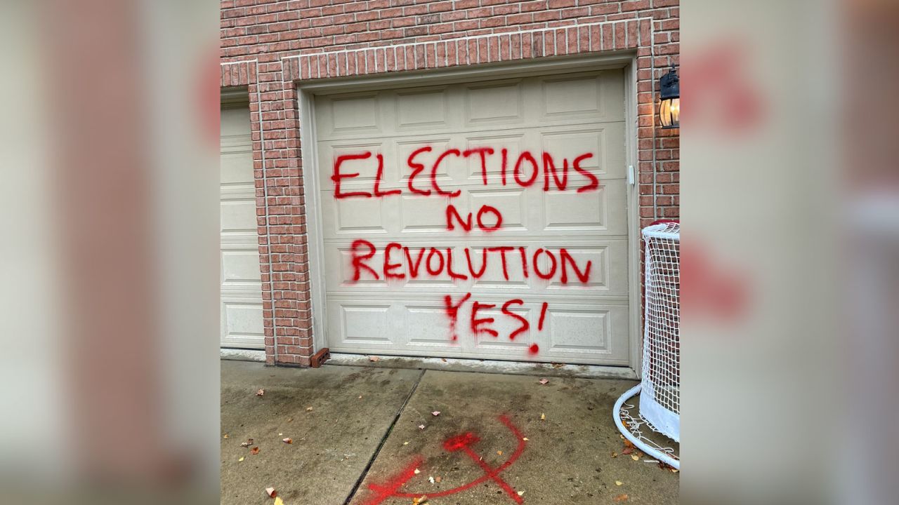 Sean Parnell, a Republican US House candidate, tweeted a photo showing the message painted on his home.