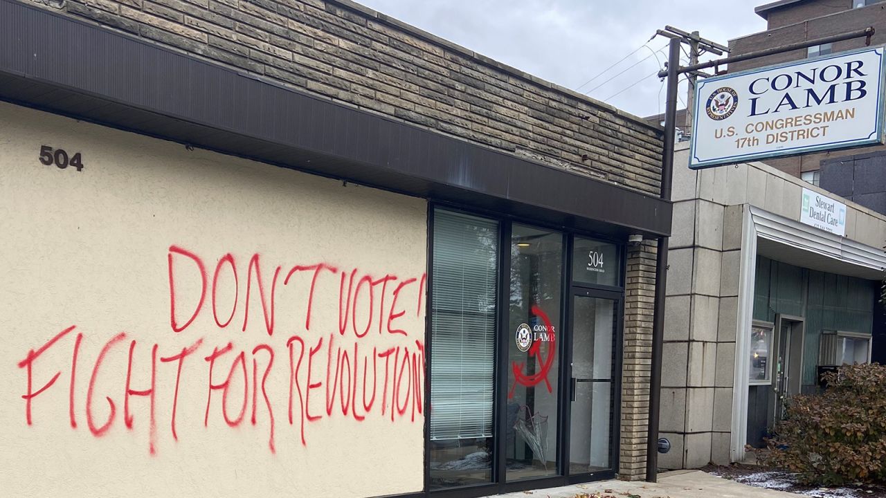 Democratic US Rep. Conor Lamb shared an image of the outside of his office in Pennsylvania spray-painted with red graffiti.