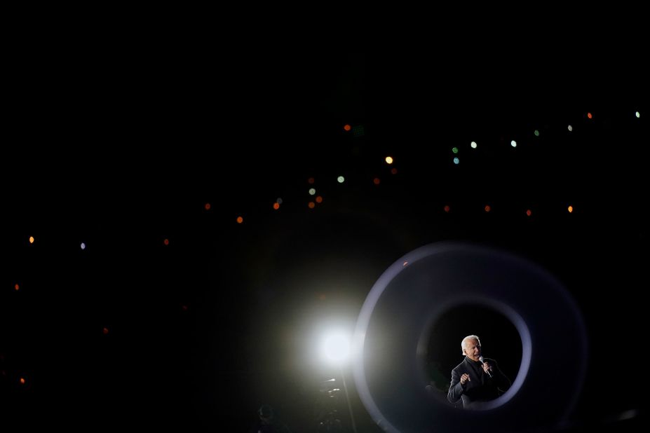Biden speaks at a drive-in rally in Pittsburgh on November 2.