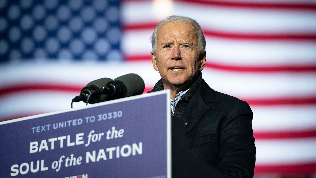 Joe Biden speaks during a drive-in campaign rally at Heinz Field on November 02, 2020 in Pittsburgh, Pennsylvania.