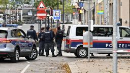 Police guard stand near Schwedenplatz square following a shooting in the center of Vienna on November 3, 2020 one day after at least three people were killed in multiple shootings. - A huge manhunt was under way on November 3 after gunmen opened fire at multiple locations across central Vienna, killing at least three people and wounding several more. (Photo by HANS PUNZ / APA / AFP) / Austria OUT (Photo by HANS PUNZ/APA/AFP via Getty Images)