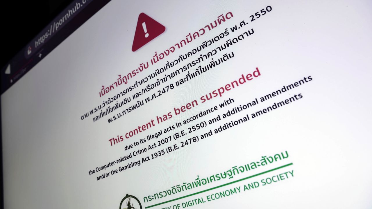 This message from the Ministry of Digital Economy and Society says Pornhub has been suspended in Thailand.