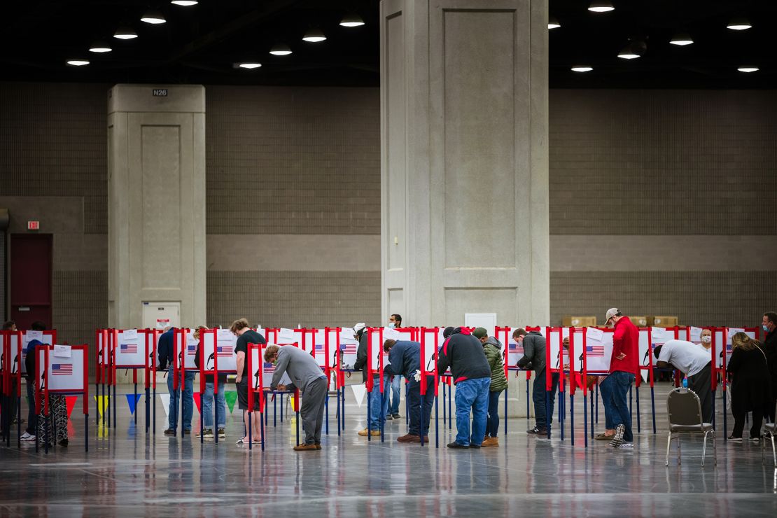 Voters cast ballots at the Kentucky Exposition Center on November 3, 2020, in Louisville, Kentucky.  