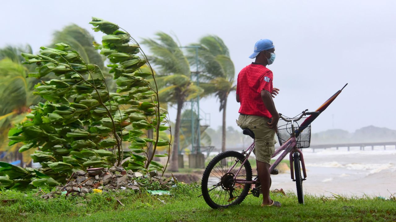 Strong winds blow onshore in Tela, Honduras, on Tuesday.