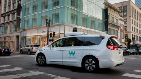 A Waymo self-driving car drives in San Francisco in 2018.
