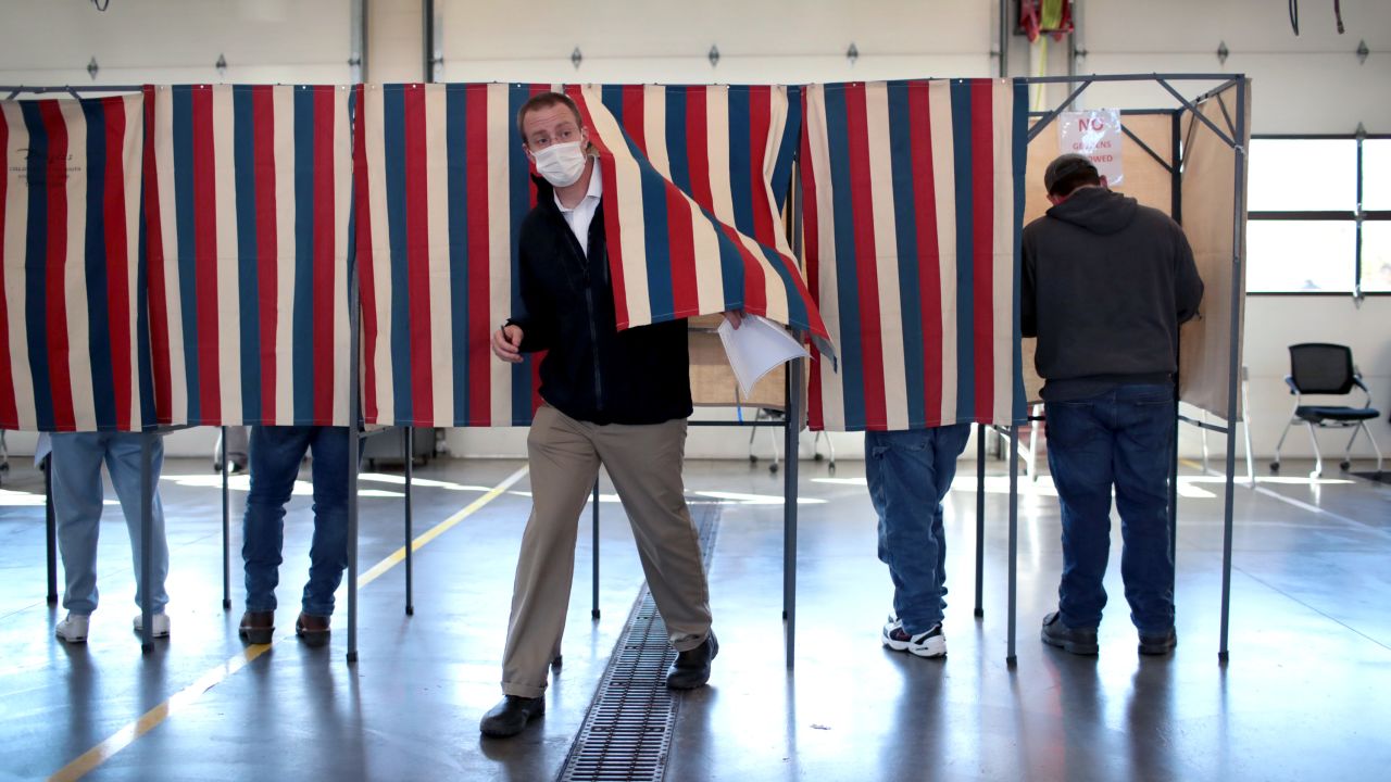 Residents vote at the Town of Beloit fire station on November 3, 2020, near Beloit, Wisconsin.  