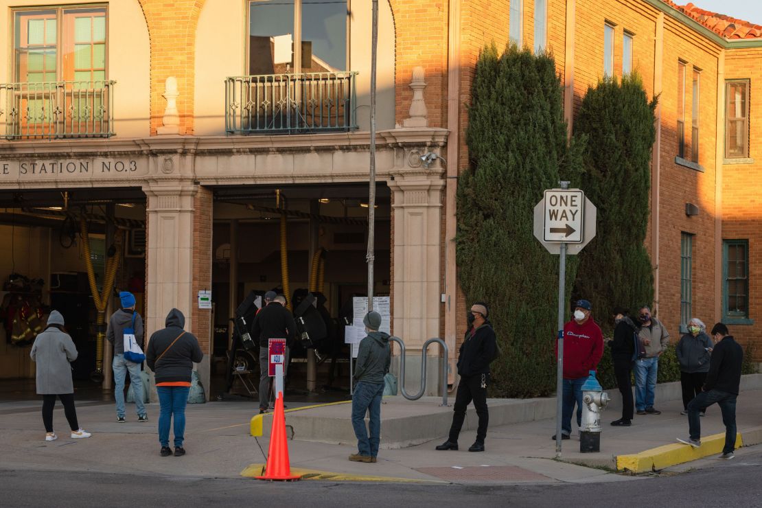 Voters line up as the polling station opened at Fire Station No. 3 in El Paso, Texas.