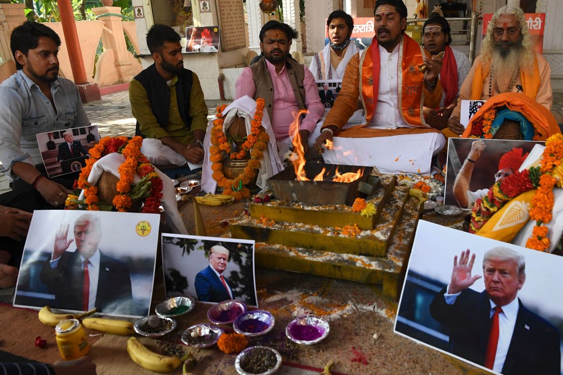 Hindu Sena members hold a prayer ceremony for Trump in New Delhi.