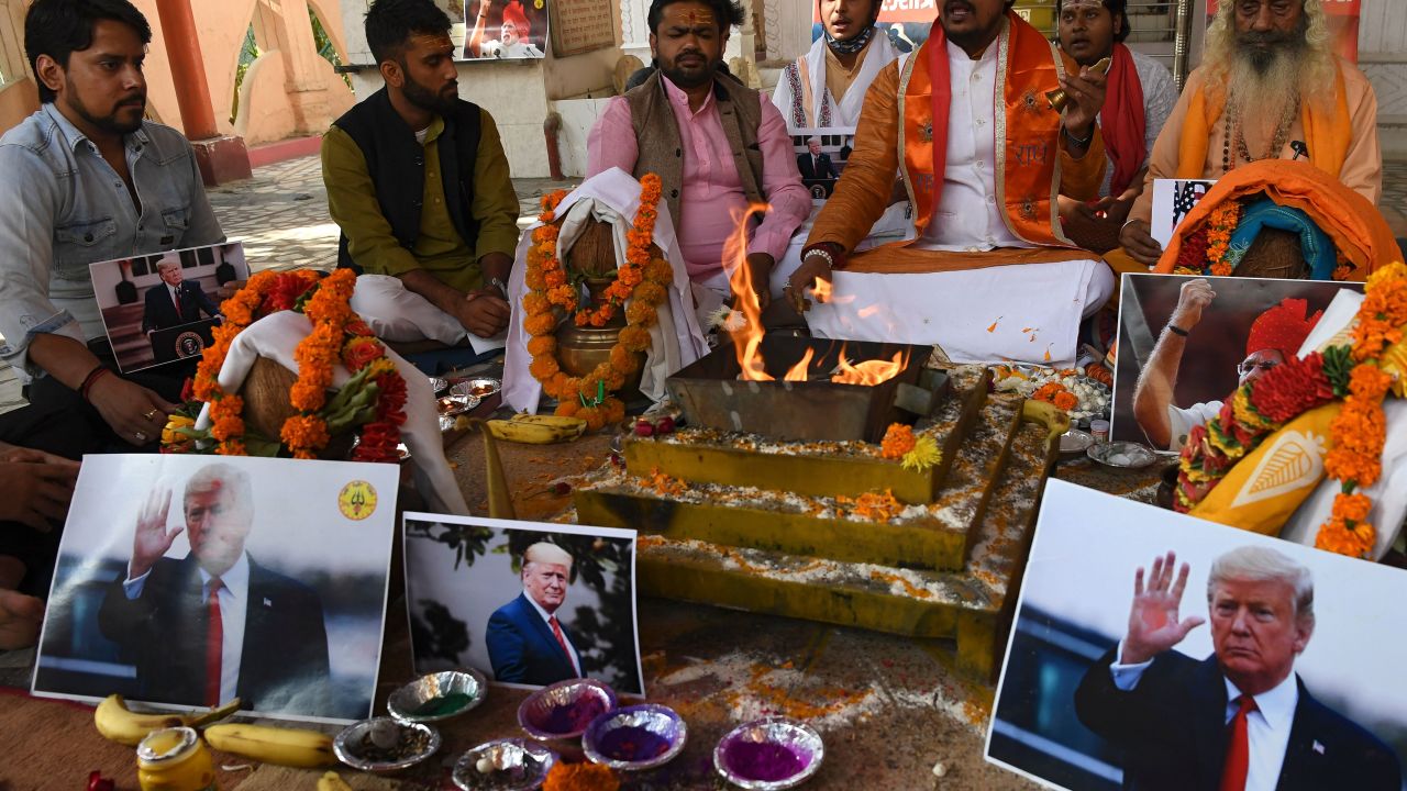 Hindu Sena members hold a prayer ceremony for Trump in New Delhi.