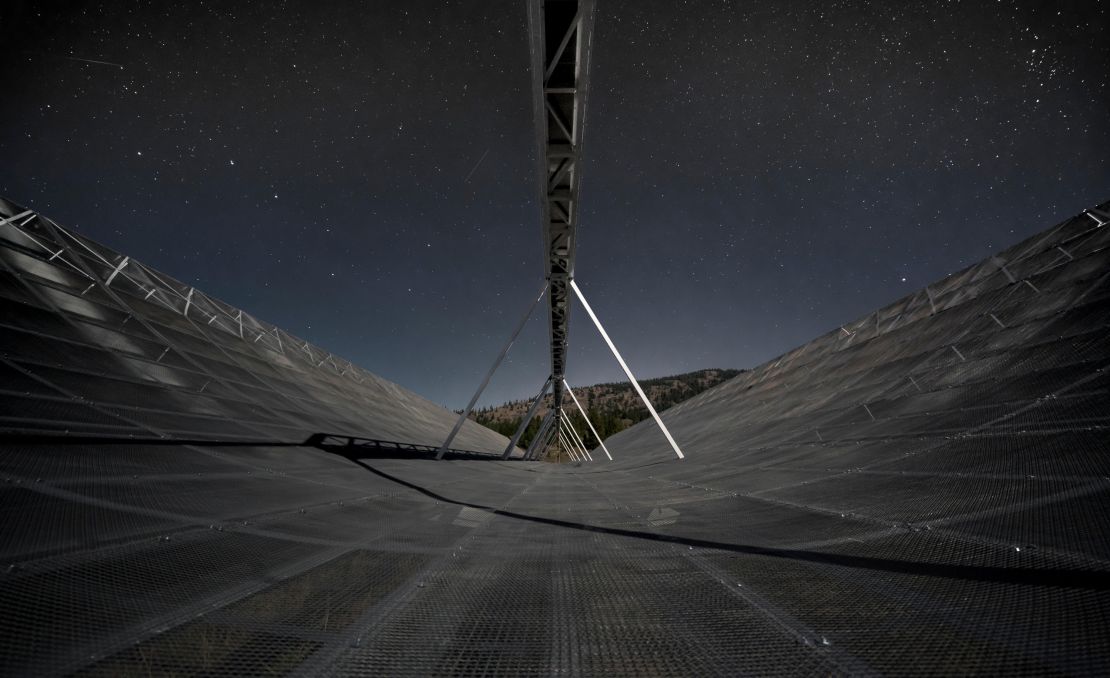 The CHIME Telescope is located at the Dominion Radio Astrophysical Observatory in British Columbia, a national facility for astronomy operated by the National Research Council of Canada.