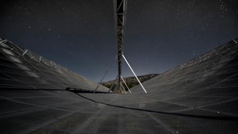 The CHIME Telescope is located at the Dominion Radio Astrophysical Observatory in British Columbia, a national facility for astronomy operated by the National Research Council of Canada.