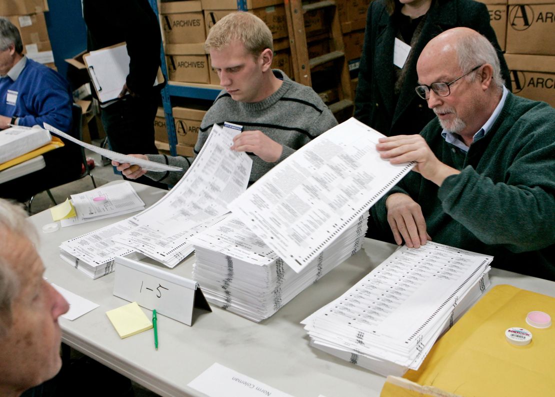 Election judges sort Minneapolis ballots during the recount process in the 2008 U.S. Senate race between Republican Sen. Norm Coleman and Democrat Al Franken in Minneapolis.