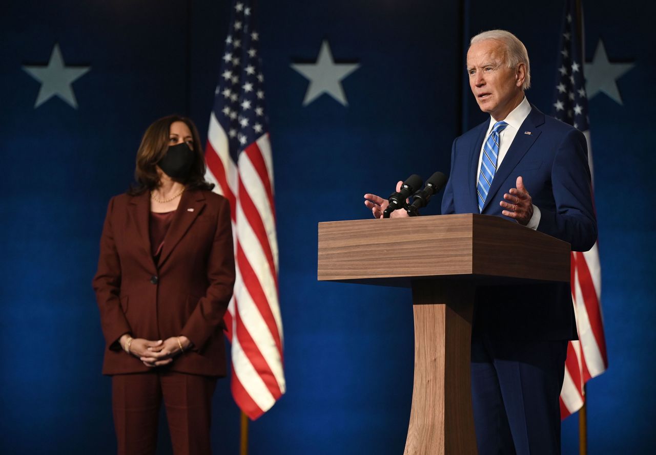 Biden is joined by his running mate, US Sen. Kamala Harris, after Election Day came and went without a winner. "After a long night of counting, it's clear that we are winning enough states to reach 270 electoral votes needed to win the presidency," <a href="https://www.cnn.com/politics/live-news/election-results-and-news-11-04-20/h_2e8f9b7832e2516441271b3280870bfc" target="_blank">Biden told supporters</a> at a drive-in rally in Wilmington, Delaware. "I'm not here to declare that we have won. But I am here to report when the count is finished, we believe we will be the winners."