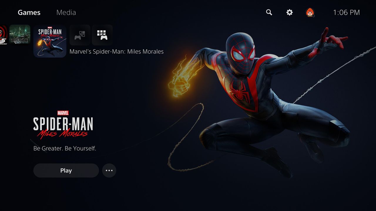 The PS5 homepage, which plays music from titles you own.