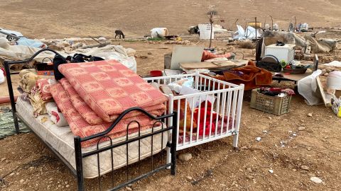 The remaining contents of households in the community of Khirbet Humsa in the West Bank on November 4.