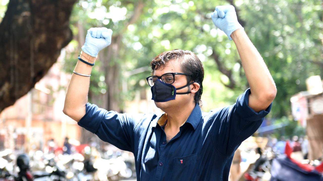 Republic TV's Arnab Goswami appears at a police station in relation to other allegations on June 10, 2020 in Mumbai, India.