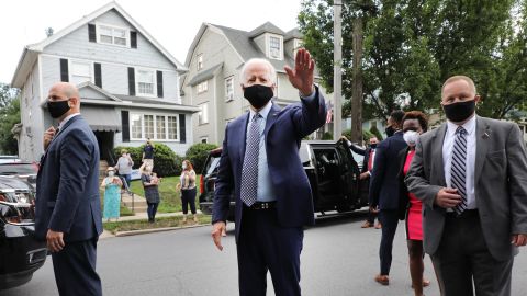 Joe Biden stops in front of his childhood home on July 9, 2020 in Scranton, Pennsylvania.