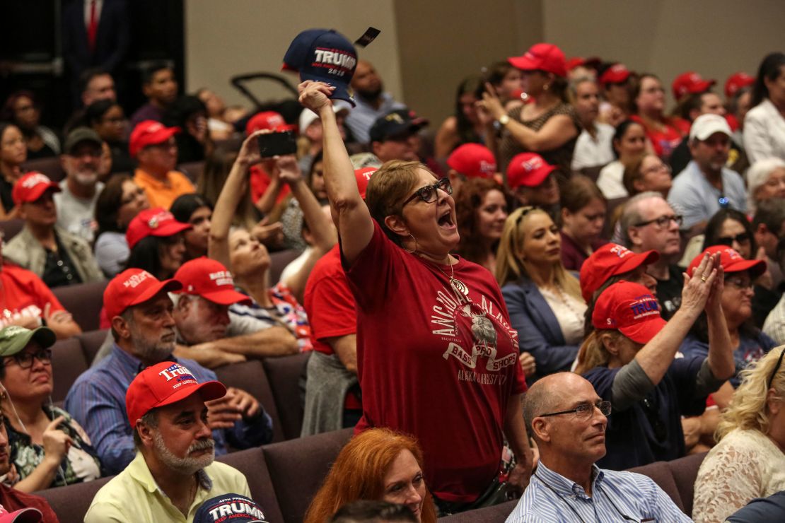 Attendees of the Evangelicals For Trump rally cheer for the President at El Rey Jesus church in Miami earlier this year.