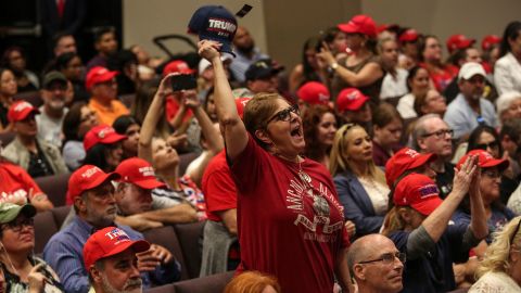 Attendees of the Evangelicals For Trump rally cheer for the President at El Rey Jesus church in Miami earlier this year.