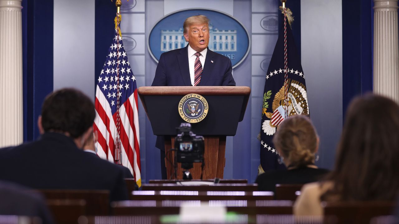 WASHINGTON, DC - NOVEMBER 05: U.S. President Donald Trump speaks in the briefing room at the White House on November 5, 2020 in Washington, DC. Votes are still being counted two days after the presidential election as incumbent Trump is in a close race against challenger Democratic presidential nominee Joe Biden, which remains too close to call. (Photo by Chip Somodevilla/Getty Images)