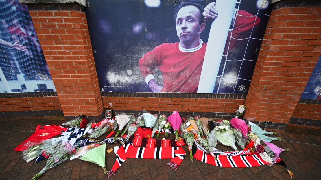 Tributes are paid to Nobby Stiles outside Old Trafford ahead of his former side Manchester United's game against Arsenal earlier this month. 