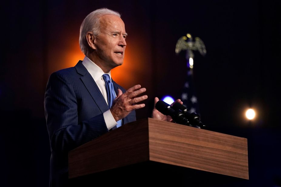 Joe Biden speaks in Wilmington, Delaware, on Friday, November 6. The next day, he became President-elect.