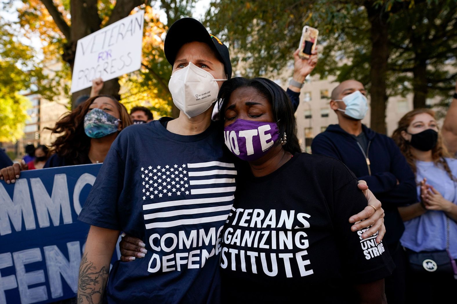 People gather at the Black Lives Matter Plaza in Washington, DC.