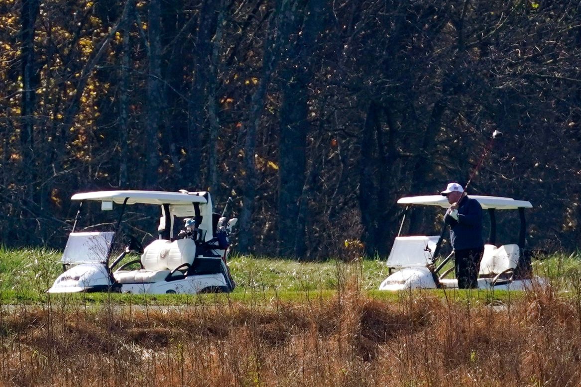 US President Donald Trump plays golf in Sterling, Virginia, on Saturday, November 7. Trump was at the course <a href="https://www.cnn.com/politics/live-news/trump-biden-election-results-11-07-20/h_6bb233b1c4b08fad2ed9360532fa7696" target="_blank">when Joe Biden was projected as the winner of the presidential election.</a>