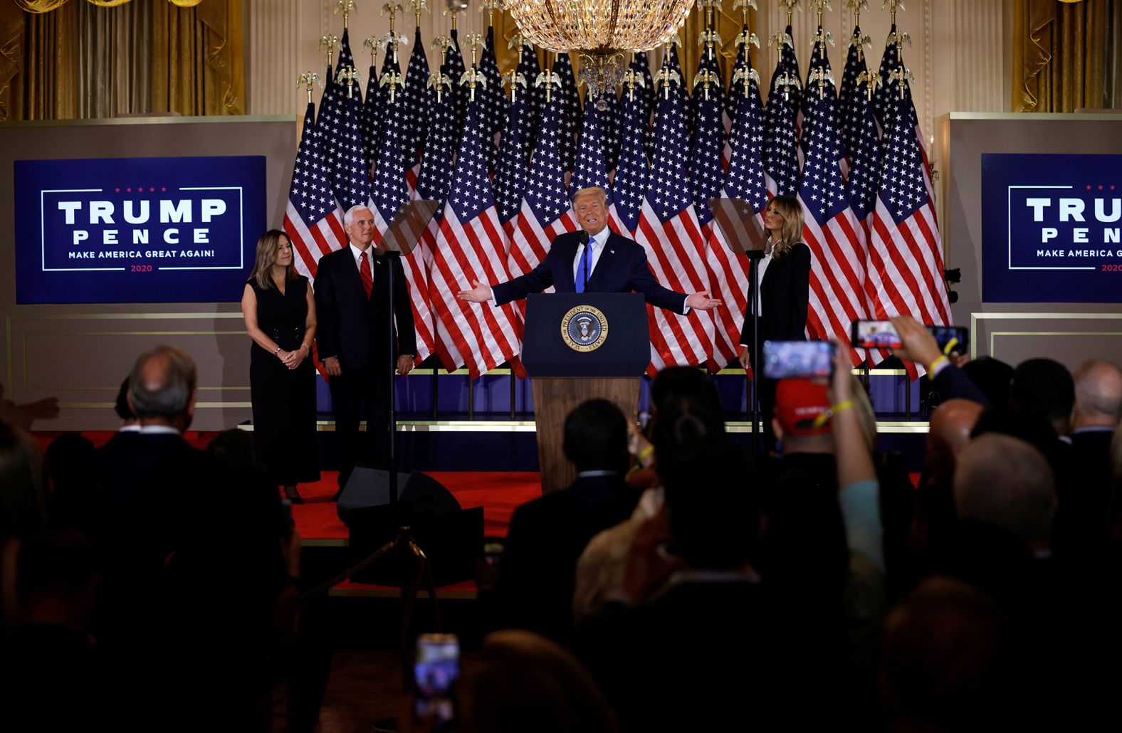 President Donald Trump, speaking from the White House on election night, <a href="index.php?page=&url=https%3A%2F%2Fwww.cnn.com%2Fpolitics%2Flive-news%2Felection-results-and-news-11-03-20%2Fh_5764dd91aa615a8ccba8fdd6d13f07d0" target="_blank">falsely claimed that he had won the election</a> and that fraud was being committed.
