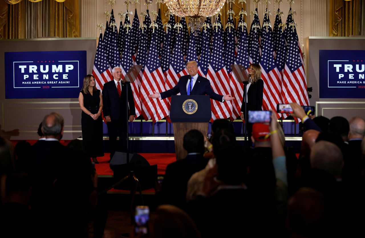 President Donald Trump, speaking from the White House on election night, <a href="https://www.cnn.com/politics/live-news/election-results-and-news-11-03-20/h_5764dd91aa615a8ccba8fdd6d13f07d0" target="_blank">falsely claimed that he had won the election</a> and that fraud was being committed.