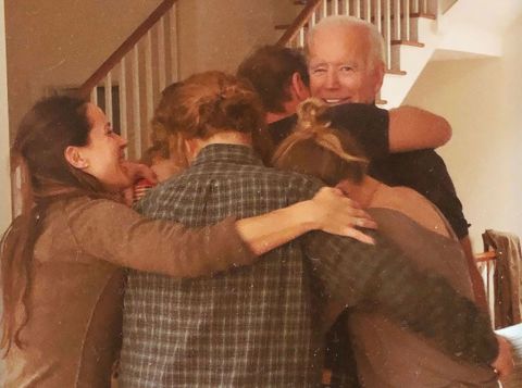 Biden is embraced by family members in this photo <a href="https://twitter.com/NaomiBiden/status/1325190941058113536" target="_blank" target="_blank">that was tweeted</a> by his granddaughter Naomi. It was captioned "11.07.20" -- the date the race was called.