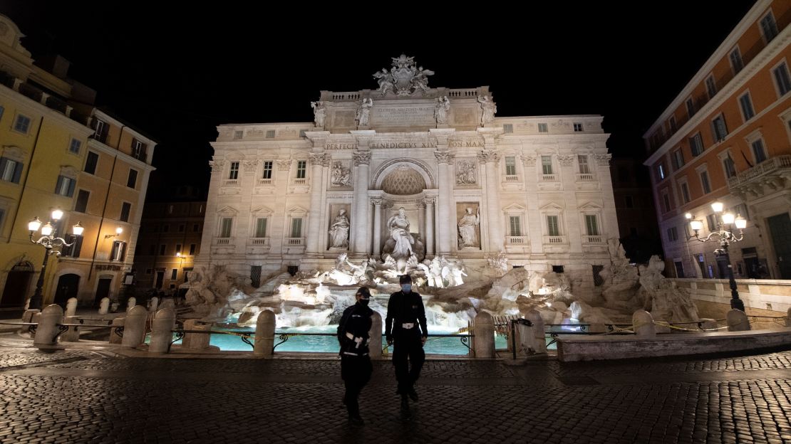The Trevi Fountain is normally full of visitors, even at night. Pictured November 6, after curfew