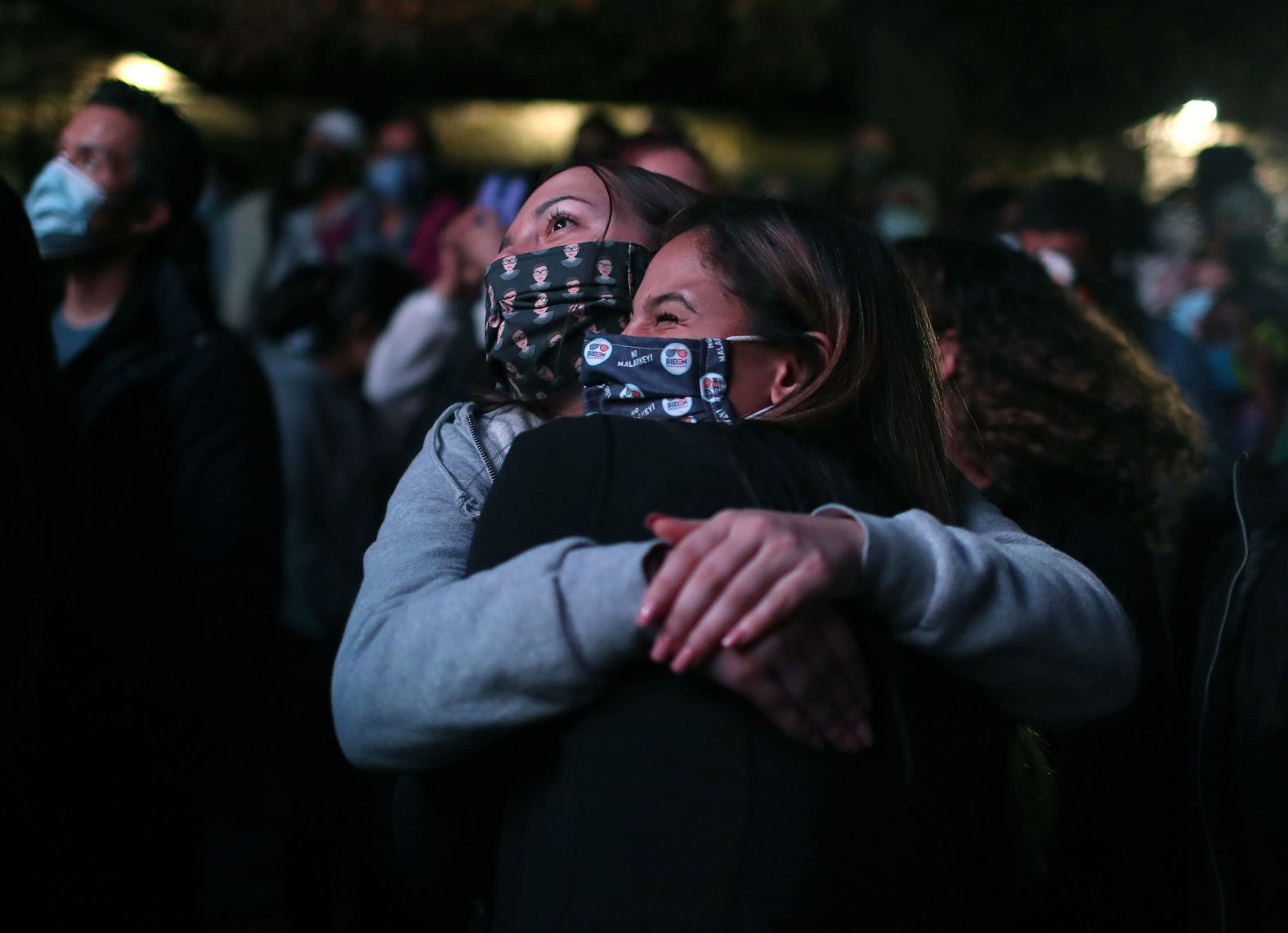 Biden supporters wait outside the Chase Center in Wilmington, Delaware, before his victory speech on November 7.