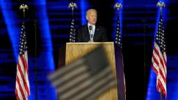 President-elect Joe Biden speaks, Saturday, Nov. 7, 2020, in Wilmington, Del. (AP Photo/Andrew Harnik, Pool)