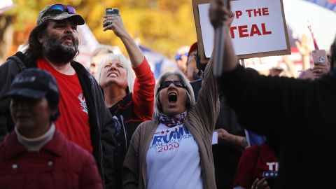 Hundreds of Donald Trump supporters gather in the state capital of Pennsylvania to display their anger at the outcome of the election hours after the state was called for Joe Biden on November 07, 2020.