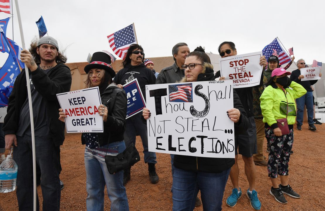Supporters of President Donald Trump protest outside the Clark County Election Department on Saturday in Las Vegas, Nevada. 