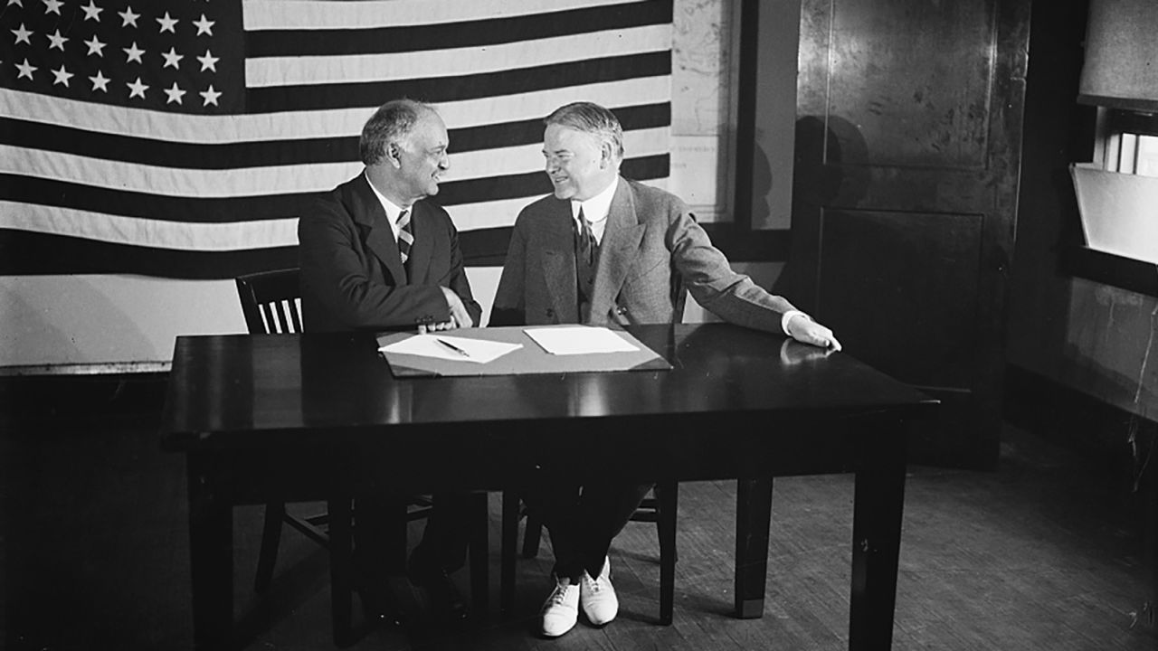 Charles Curtis, left, and Herbert Hoover, in 1928.