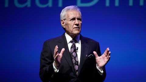 "Jeopardy!" moderator Alex Trebek is seen speaking in Hershey, Pennsylvania, on October 1, 2018.