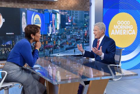 Trebek discusses his cancer diagnosis with Robin Roberts on "Good Morning America" on May 1, 2019.