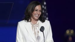 U.S. Vice President-elect Kamala Harris smiles while speaking during an election event in Wilmington, Delaware, U.S., on Saturday, Nov. 7, 2020. Joe Biden defeated Donald Trump to become the 46th U.S. president, unseating the incumbent with a pledge to unify and mend a nation reeling from a worsening pandemic, faltering economy and deep political divisions. Photographer: Sarah Silbiger/Bloomberg via Getty Images