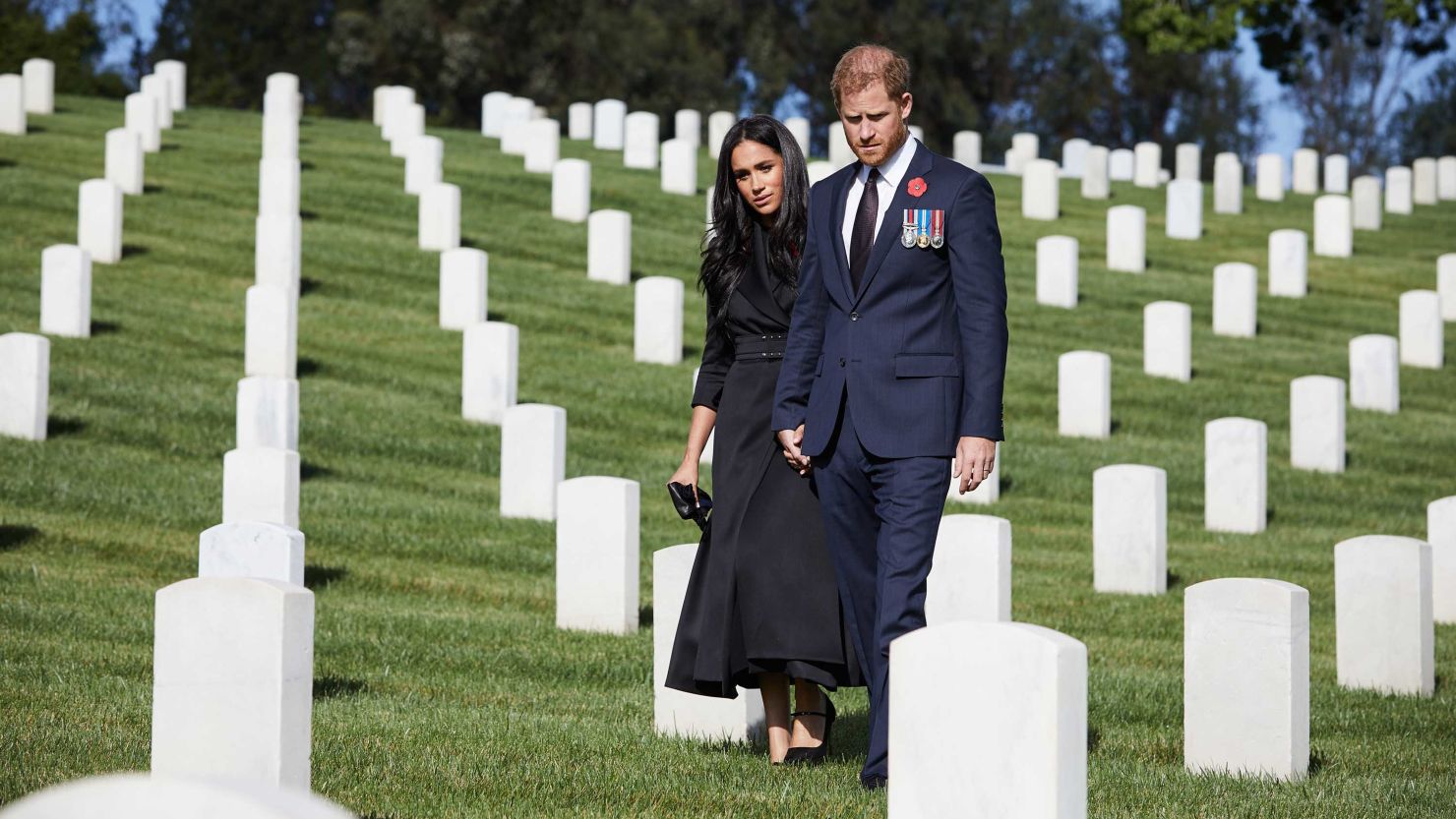 Harry and Meghan recognize Remembrance Sunday at Los Angeles National Cemetery on November 8.