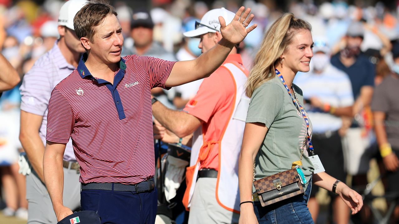 An emotional Carlos Ortiz celebrates winning the Houston Open at the Memorial Park Golf Course.